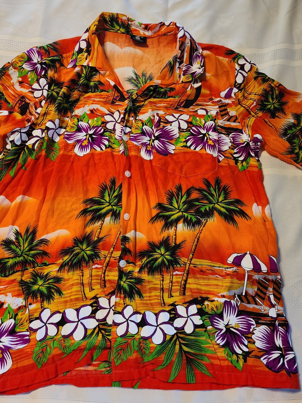 Source Unknown Orange Tropical Floral Button-Down Shirt with Purple Accents